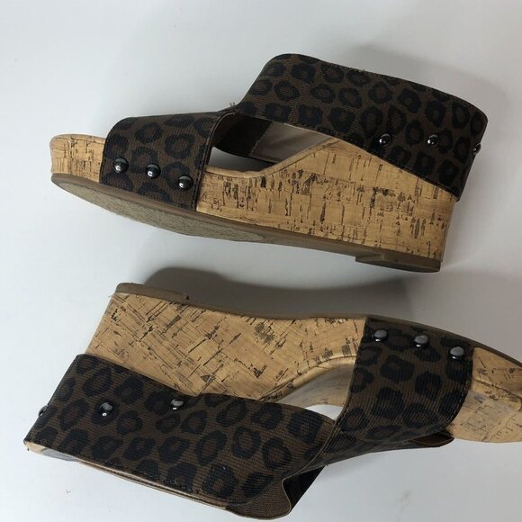 Maurices Womens Wedge Platform Heels Size 9 Rumor Slide Cork Animal Print Studs - Picture 8 of 12